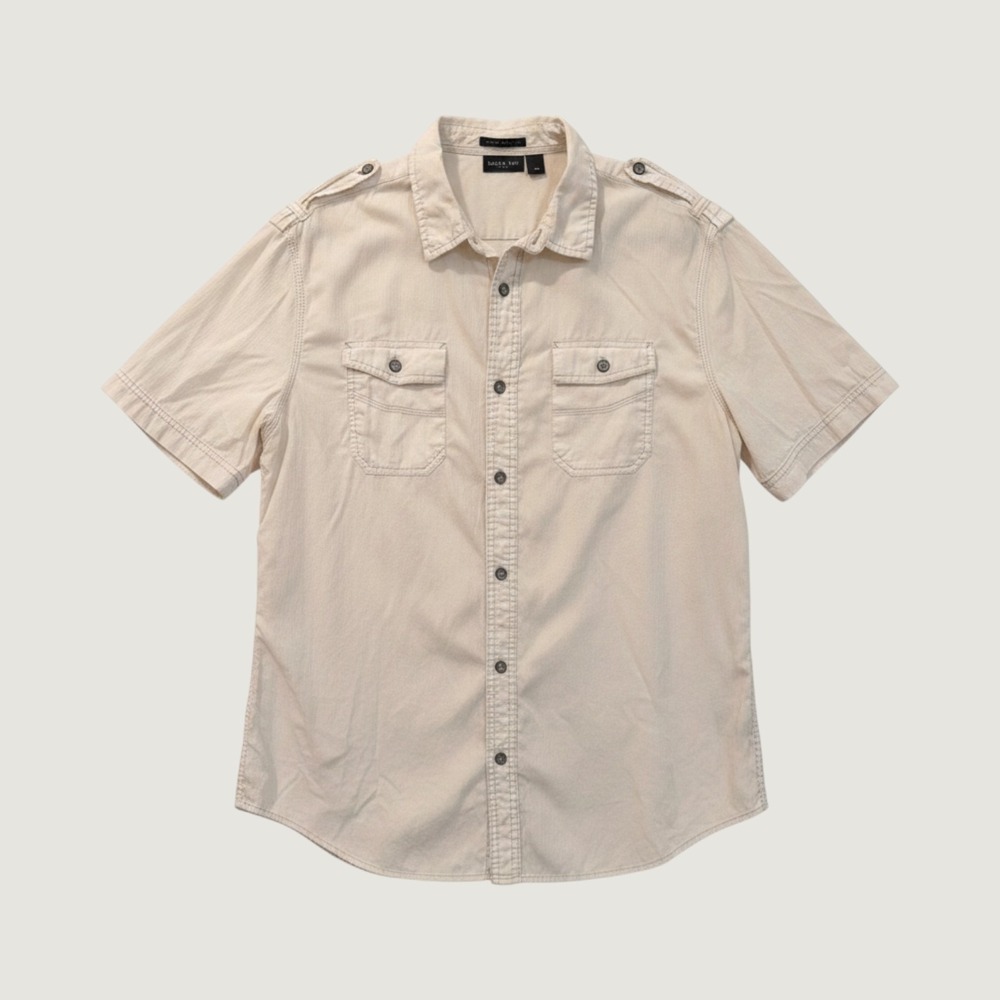 Helix Mens Button Up Shirt XL White Short Sleeve Athletic Fit Military Safari